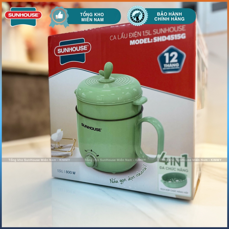 Ca lẩu điện 1.5L có xửng hấp Sunhouse 4515G